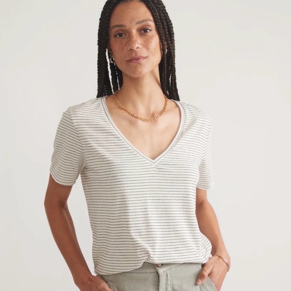 Marine Layer Boyfriend V-neck Tee (Black Stripe)